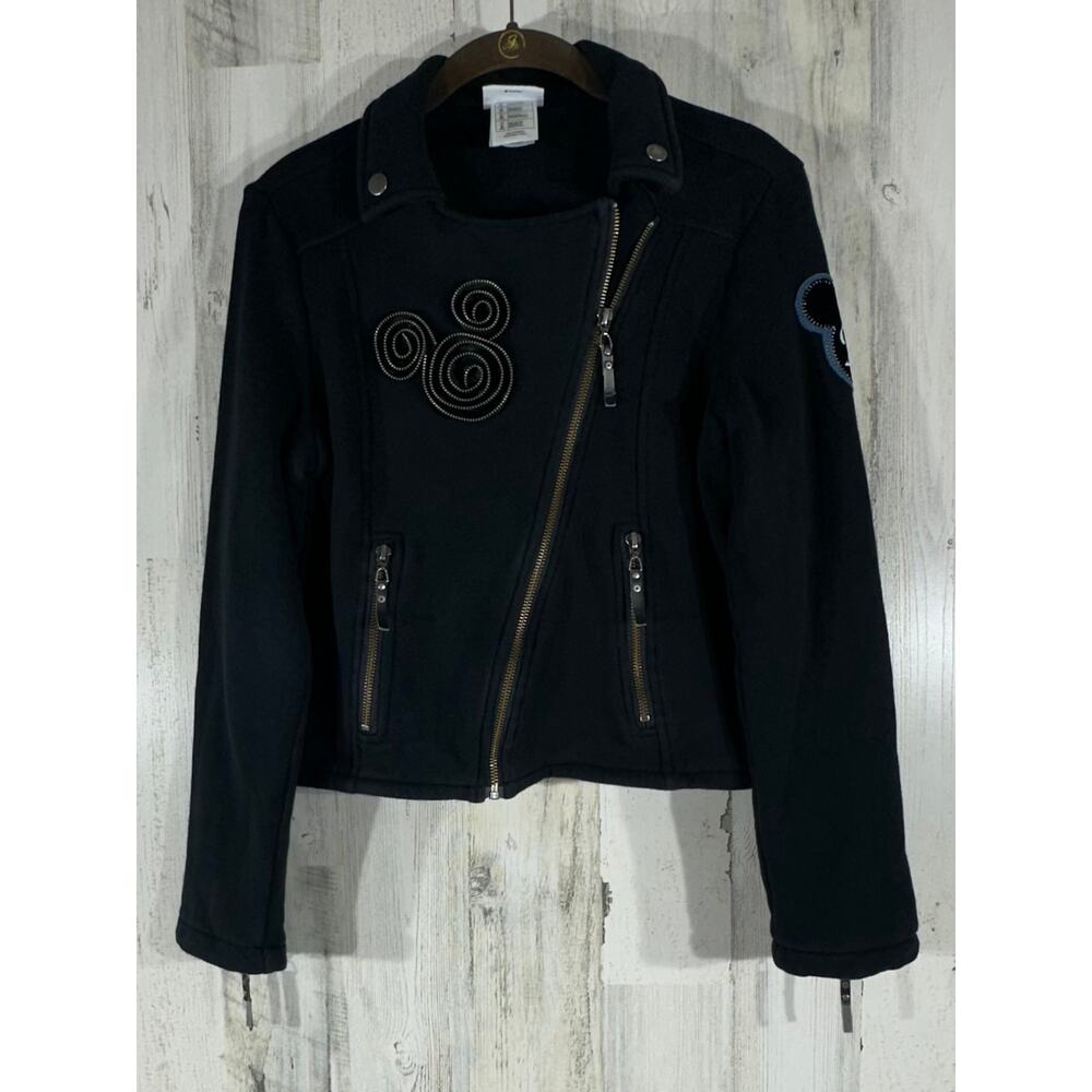 Disney‎ Parks Mickey Mouse Moto Jacket Size Small Disneyland Black Zippers READ